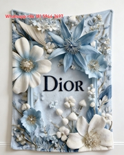 Dior Blue Floral Flannel Sofa Throw Blanket D483